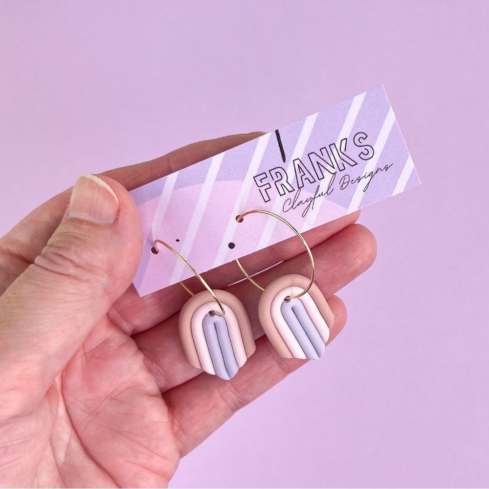 Boho Rainbow Handmade Polymer Clay Dangle Hoop Earrings Stainless Steel